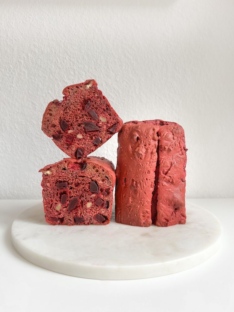 Stacked beet bread with walnut kernels Stacked beet bread with walnut kernels